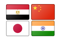 De vlag van China, Japan, Egypte en India